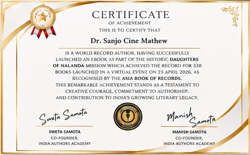 Certificate recognising Dr. Sanjo Cine Mathew's authorship and published books